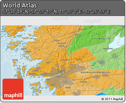 Political 3D Map of the Area around 57° 46' 59" N, 11° 58' 29" E