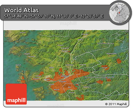 Satellite 3D Map of the Area around 57° 46' 59" N, 11° 58' 29" E