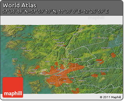 Satellite 3D Map of the Area around 57° 46' 59" N, 11° 58' 29" E