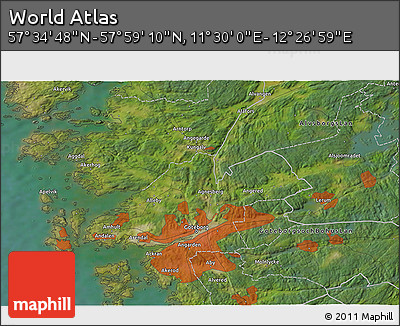Satellite 3D Map of the Area around 57° 46' 59" N, 11° 58' 29" E
