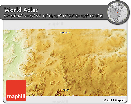 Physical 3D Map of the Area around 57° 46' 59" N, 120° 46' 30" E