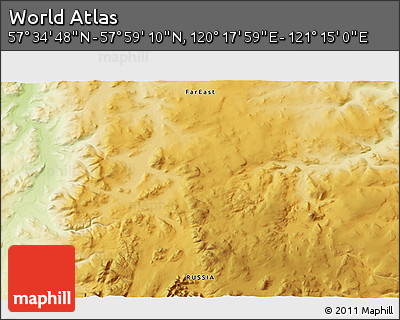 Physical 3D Map of the Area around 57° 46' 59" N, 120° 46' 30" E