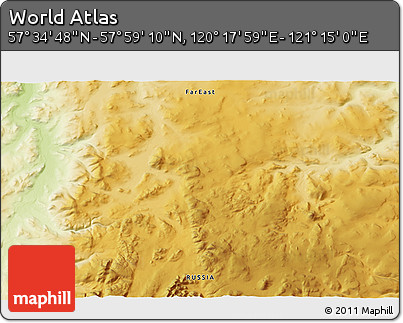 Physical 3D Map of the Area around 57° 46' 59" N, 120° 46' 30" E