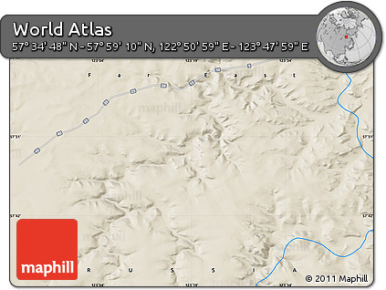 Shaded Relief Map of the Area around 57° 46' 59" N, 123° 19' 29" E