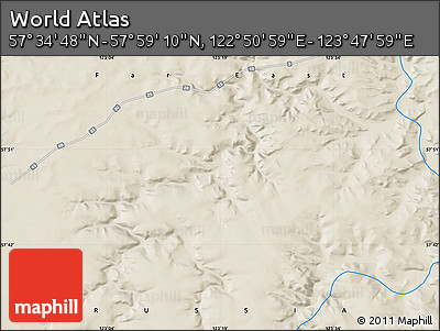 Shaded Relief Map of the Area around 57° 46' 59" N, 123° 19' 29" E