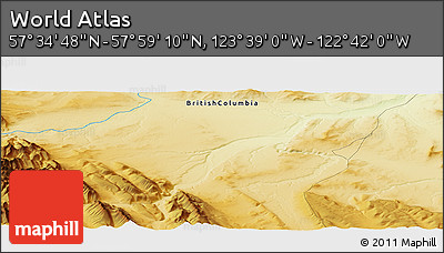 Physical Panoramic Map of the Area around 57° 46' 59" N, 123° 10' 30" W