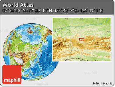 Physical Location Map of the Area around 57° 46' 59" N, 124° 10' 30" E