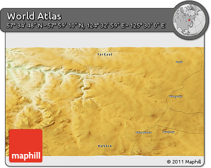 Physical 3D Map of the Area around 57° 46' 59" N, 125° 1' 30" E