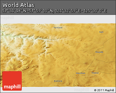 Physical 3D Map of the Area around 57° 46' 59" N, 125° 1' 30" E
