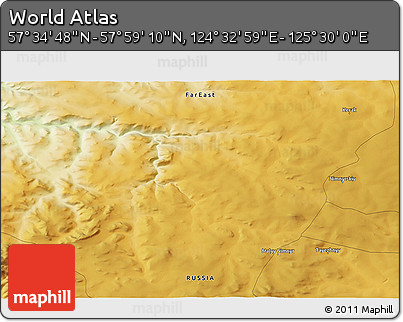 Physical 3D Map of the Area around 57° 46' 59" N, 125° 1' 30" E