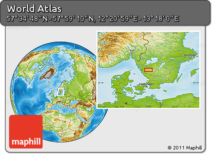 Physical Location Map of the Area around 57° 46' 59" N, 12° 49' 29" E
