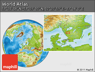 Physical Location Map of the Area around 57° 46' 59" N, 12° 49' 29" E