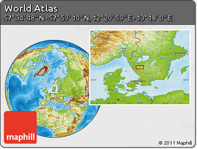 Physical Location Map of the Area around 57° 46' 59" N, 12° 49' 29" E