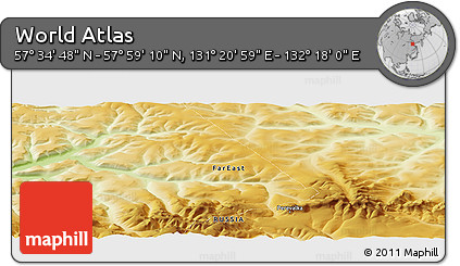 Physical Panoramic Map of the Area around 57° 46' 59" N, 131° 49' 29" E