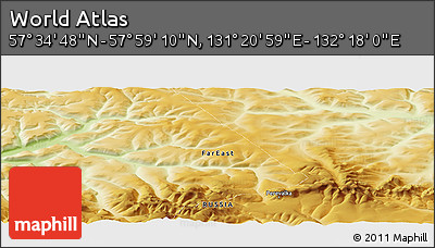 Physical Panoramic Map of the Area around 57° 46' 59" N, 131° 49' 29" E