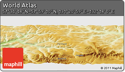 Physical Panoramic Map of the Area around 57° 46' 59" N, 131° 49' 29" E