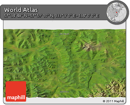 Satellite 3D Map of the Area around 57° 46' 59" N, 133° 31' 30" E