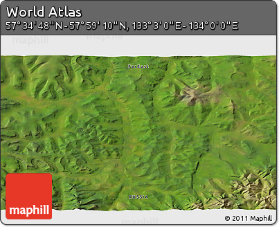Satellite 3D Map of the Area around 57° 46' 59" N, 133° 31' 30" E