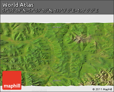 Satellite 3D Map of the Area around 57° 46' 59" N, 133° 31' 30" E