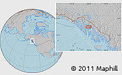 Gray Location Map of the area around 57° 46' 59" N, 134° 13' 29" W, hill shading