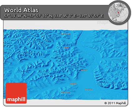 Political 3D Map of the Area around 57° 46' 59" N, 135° 13' 29" E