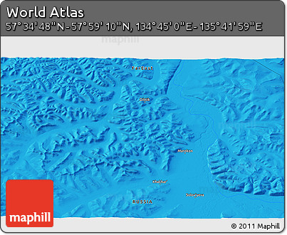 Political 3D Map of the Area around 57° 46' 59" N, 135° 13' 29" E