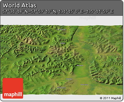 Satellite 3D Map of the Area around 57° 46' 59" N, 135° 13' 29" E