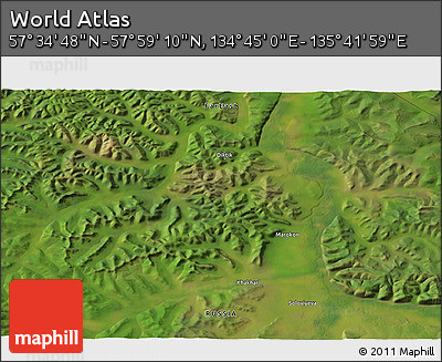 Satellite 3D Map of the Area around 57° 46' 59" N, 135° 13' 29" E