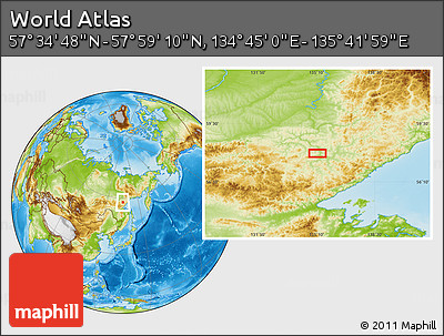 Physical Location Map of the Area around 57° 46' 59" N, 135° 13' 29" E