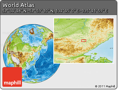 Physical Location Map of the Area around 57° 46' 59" N, 135° 13' 29" E