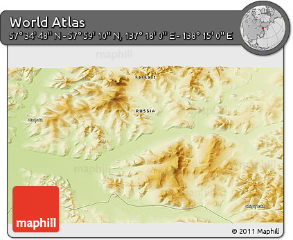 Physical 3D Map of the Area around 57° 46' 59" N, 137° 46' 30" E