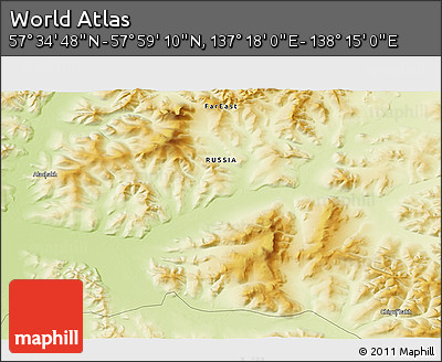 Physical 3D Map of the Area around 57° 46' 59" N, 137° 46' 30" E