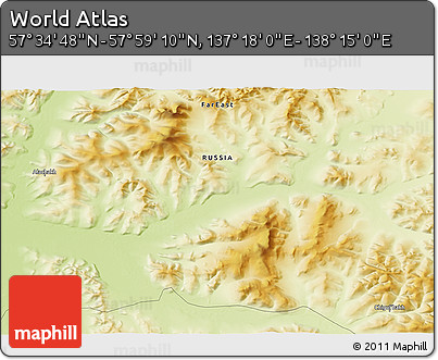 Physical 3D Map of the Area around 57° 46' 59" N, 137° 46' 30" E