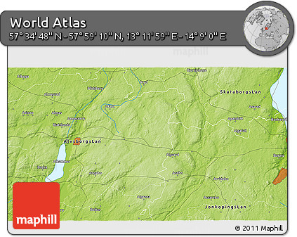 Physical 3D Map of the Area around 57° 46' 59" N, 13° 40' 30" E