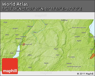 Physical 3D Map of the Area around 57° 46' 59" N, 13° 40' 30" E