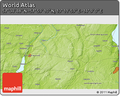 Physical 3D Map of the Area around 57° 46' 59" N, 13° 40' 30" E