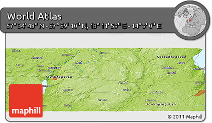 Physical Panoramic Map of the Area around 57° 46' 59" N, 13° 40' 30" E