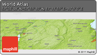 Physical Panoramic Map of the Area around 57° 46' 59" N, 13° 40' 30" E