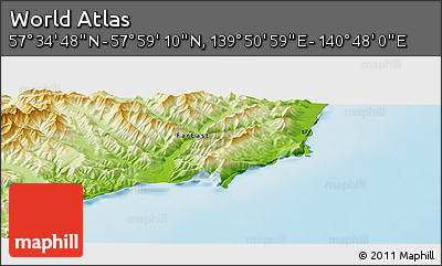 Physical Panoramic Map of the Area around 57° 46' 59" N, 140° 19' 29" E