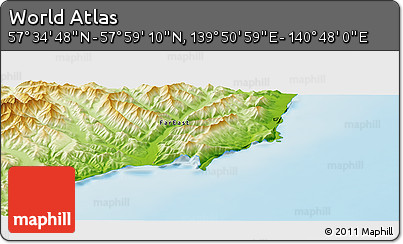 Physical Panoramic Map of the Area around 57° 46' 59" N, 140° 19' 29" E