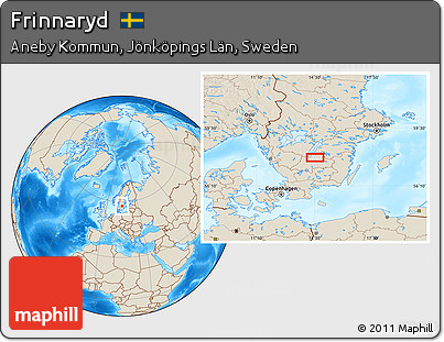 Shaded Relief Location Map of Frinnaryd