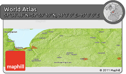 Physical Panoramic Map of the Area around 57° 46' 59" N, 14° 31' 30" E
