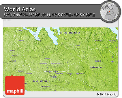 Physical 3D Map of the Area around 57° 46' 59" N, 15° 22' 30" E