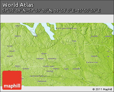 Physical 3D Map of the Area around 57° 46' 59" N, 15° 22' 30" E