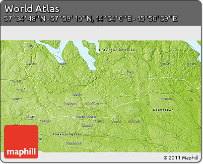 Physical 3D Map of the Area around 57° 46' 59" N, 15° 22' 30" E