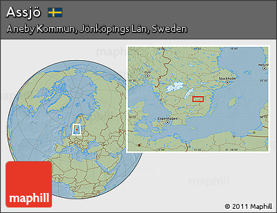 Savanna Style Location Map of Assjö, hill shading