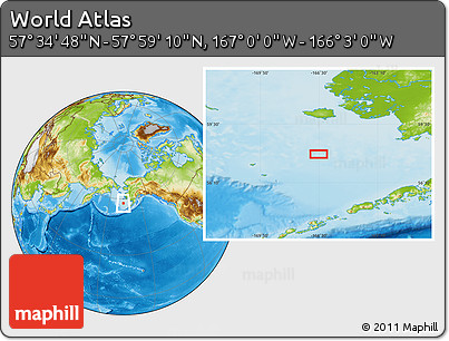 Physical Location Map of the Area around 57° 46' 59" N, 166° 31' 30" W