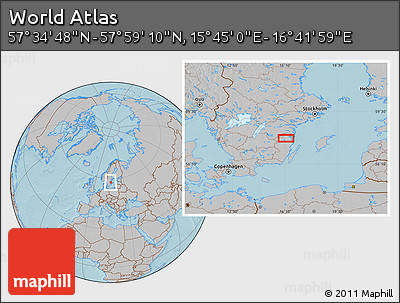 Gray Location Map of the Area around 57° 46' 59" N, 16° 13' 30" E, hill shading
