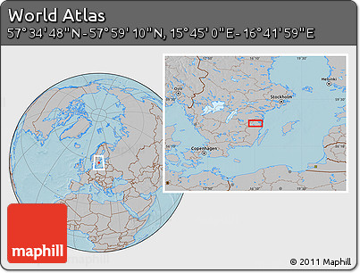Gray Location Map of the Area around 57° 46' 59" N, 16° 13' 30" E, hill shading