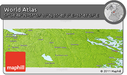 Physical Panoramic Map of the Area around 57° 46' 59" N, 16° 13' 30" E